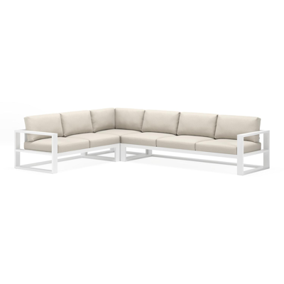 Salon de jardin d'angle Verato en aluminium blanc et coussins en all weather sunbrella® luxe lopi marble