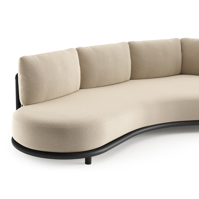 Lomano loungebank in zwart aluminium en zwart verticaal geweven luxe vlakke rope met althea chalk all weather cosytica kussen