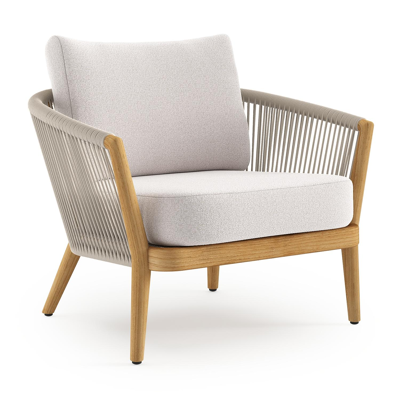 Fauteuil de jardin Orso en tecken corde ronde tissée verticalement beige et coussins en all weather solica Ego Eggshell
