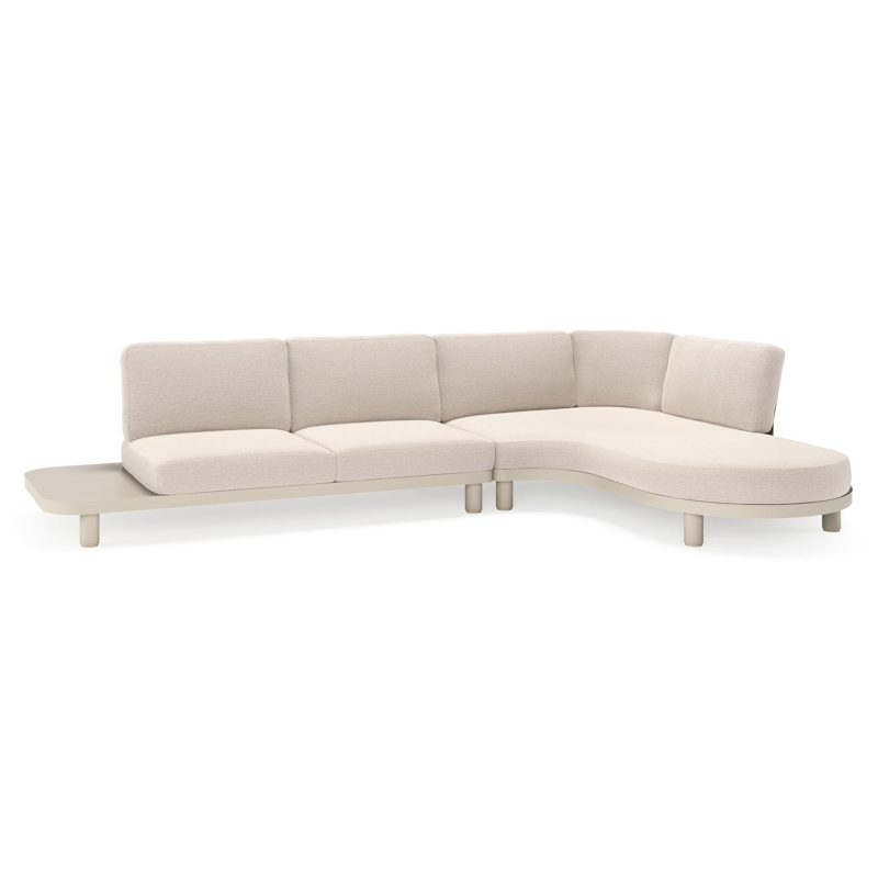 Donato loungehoek in beige aluminium met slow farafra all weather sunbrella® luxe kussen