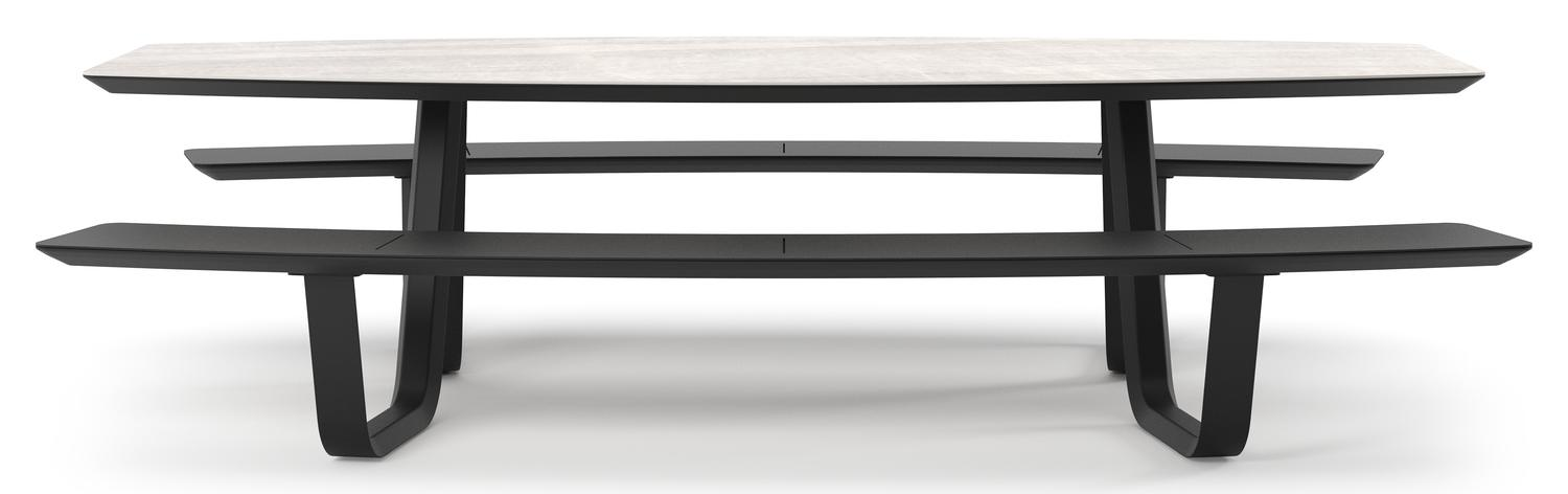 Table de pique-nique Forno forme de bateau en aluminium noir et céramique pleine Taj Mahal - Lg. 280 x Lrg. 192 x Haut. 72 cm