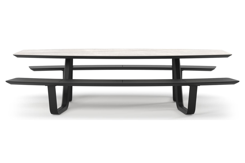 Table de pique-nique Forno forme de bateau en aluminium noir et céramique pleine Taj Mahal - Lg. 280 x Lrg. 192 x Haut. 72 cm