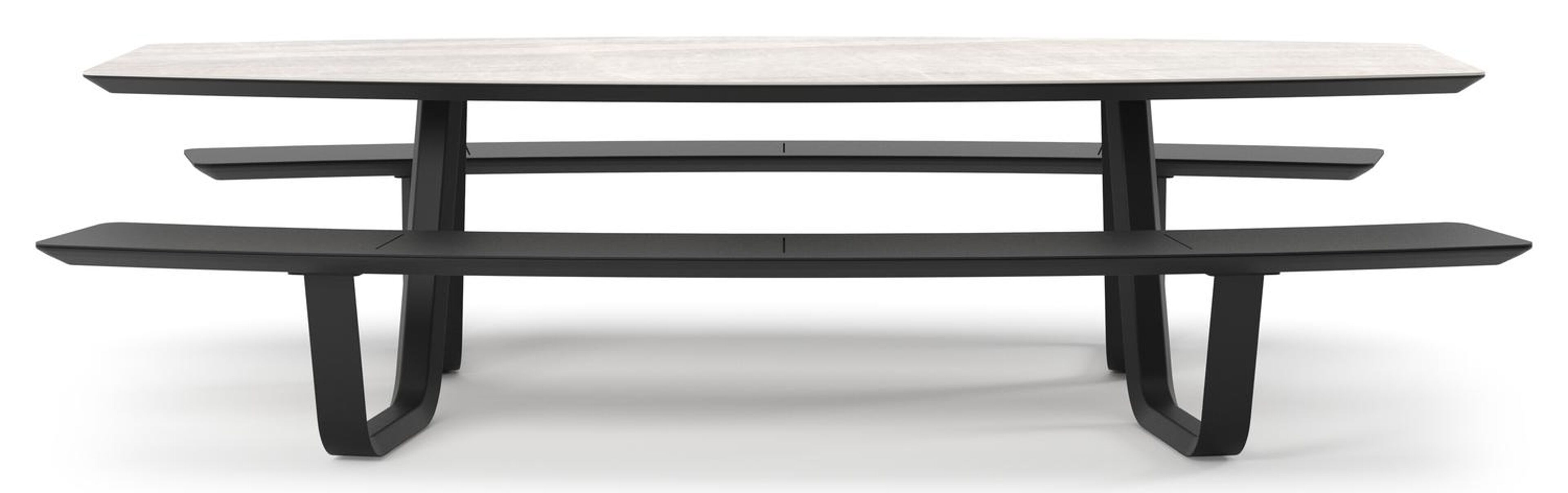 Forno picknicktafel bootvorm in zwart aluminium en volkeramiek Taj Mahal - L 280 x B 192 x H 72 cm