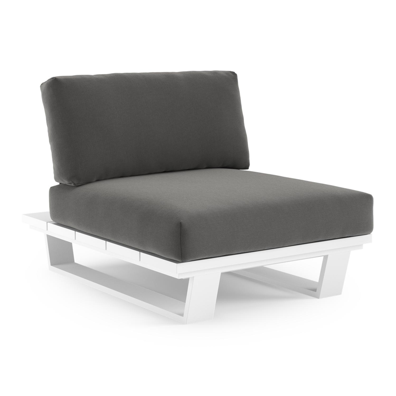 Fauteuil de jardin Pagino en aluminium blanc et coussins en all weather sunbrella® luxe natte charcoal chine