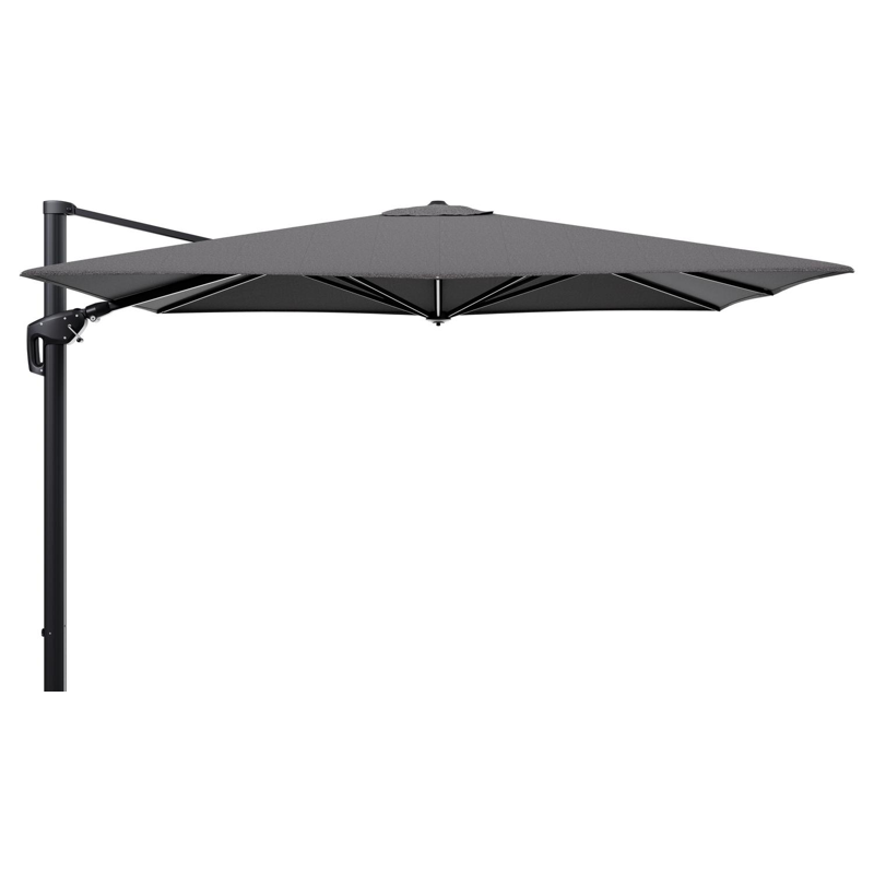 Parasol pendant Minore avec fonction tilt en aluminium noir et toile de parasol en All Weather Solica Firenze Tunder  - Lg.1: 280 x Lg.2: 370 cm (sans pied de parasol