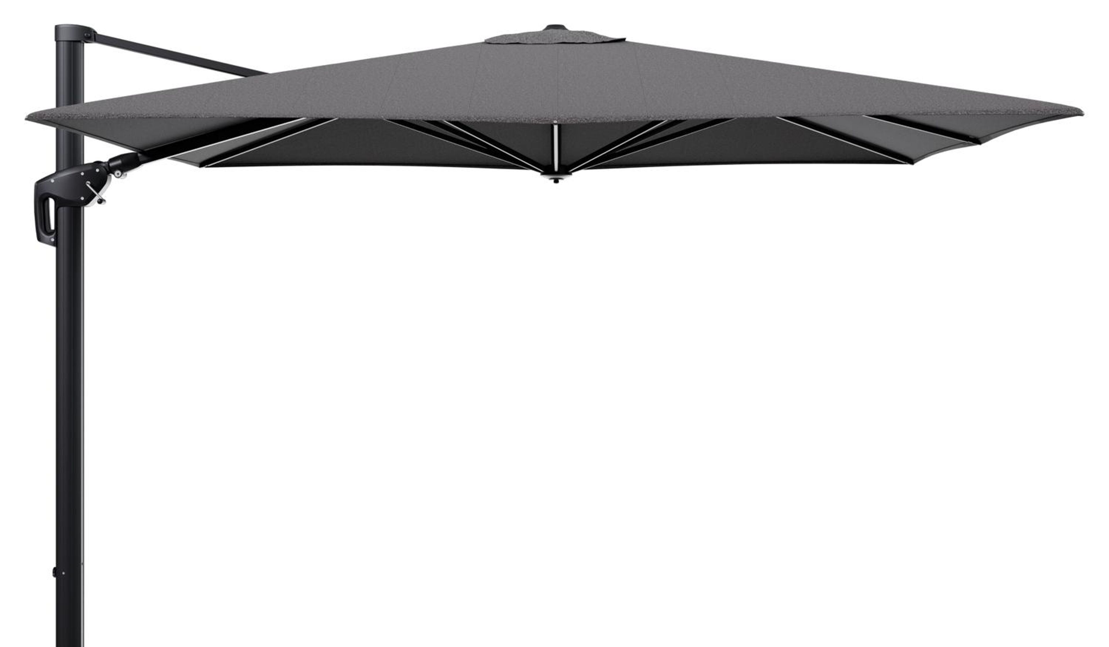 Minore zweefparasol tiltfunctie in zwart aluminium en parasoldoek in All Weather Solica Firenze Tunder  - L1 280 x L2: 370 cm (zonder voet) (zonder voet)