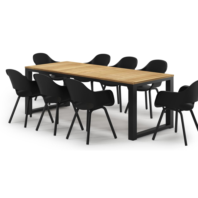 Ensemble de jardin Livo en aluminium noir et teck avec 8 chaises de jardin artena