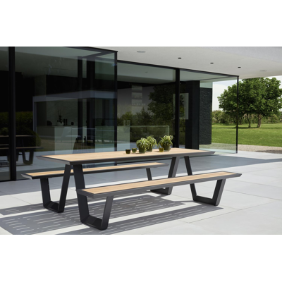 Sevilla picknicktafel in zwart aluminium en teak tafelblad - L 240 x B 175 x H 71 cm