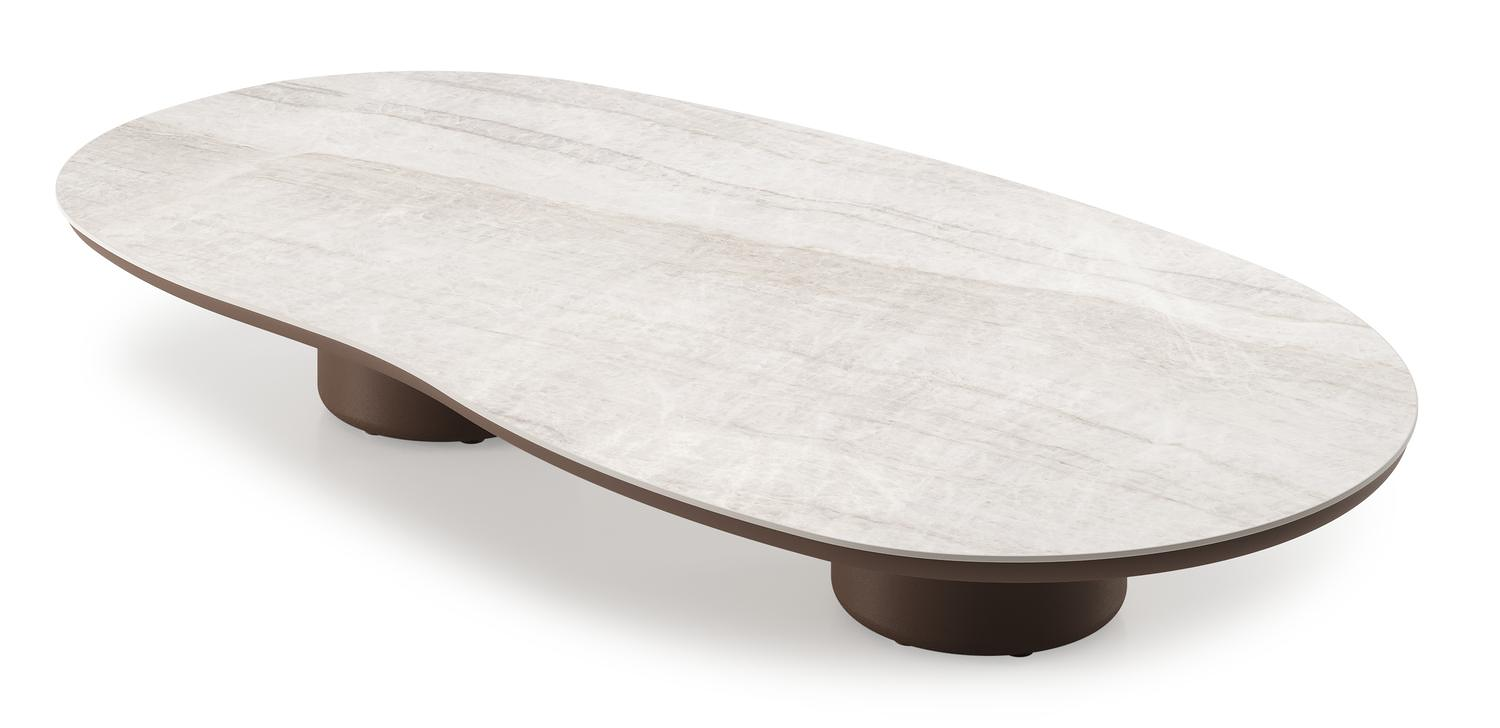 Amico loungetafel organisch in taupe aluminium en volkeramiek Taj Mahal - L 170 x B 91 x H 25 cm