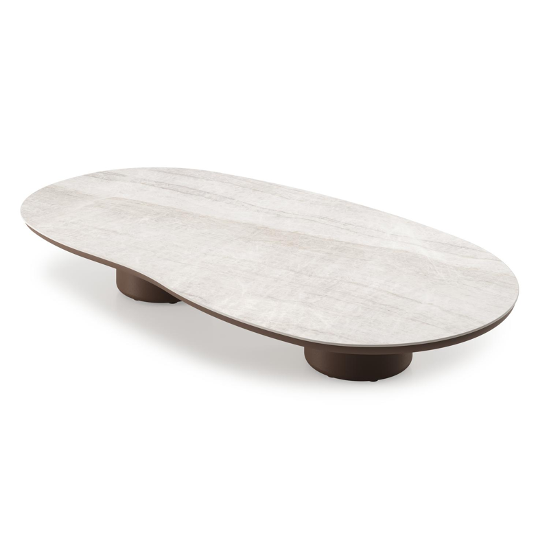 Amico loungetafel organisch in taupe aluminium en volkeramiek Taj Mahal - L 170 x B 91 x H 25 cm