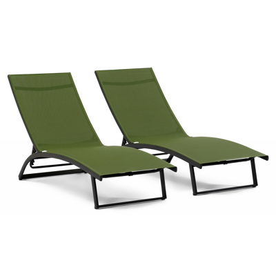Ensemble de 2 chaises longues réglables Calvia en aluminium noir avec textilène vert