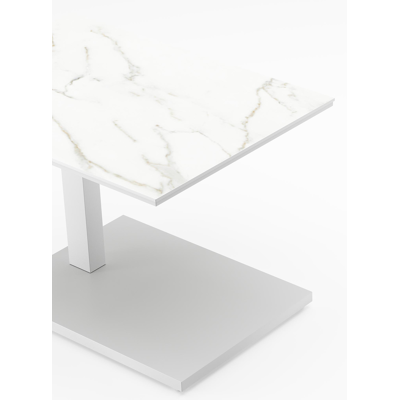 Cirello Pop up bijzettafel in wit aluminium en wit volkeramiek - L 70 x B 50 x H 44/66 cm