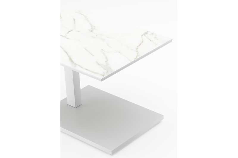 Cirello Pop up bijzettafel in wit aluminium en wit volkeramiek - L 70 x B 50 x H 44/66 cm