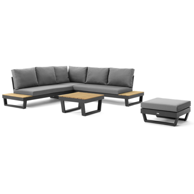 Modica lounge poef in zwart aluminium met grijs textilene kussen