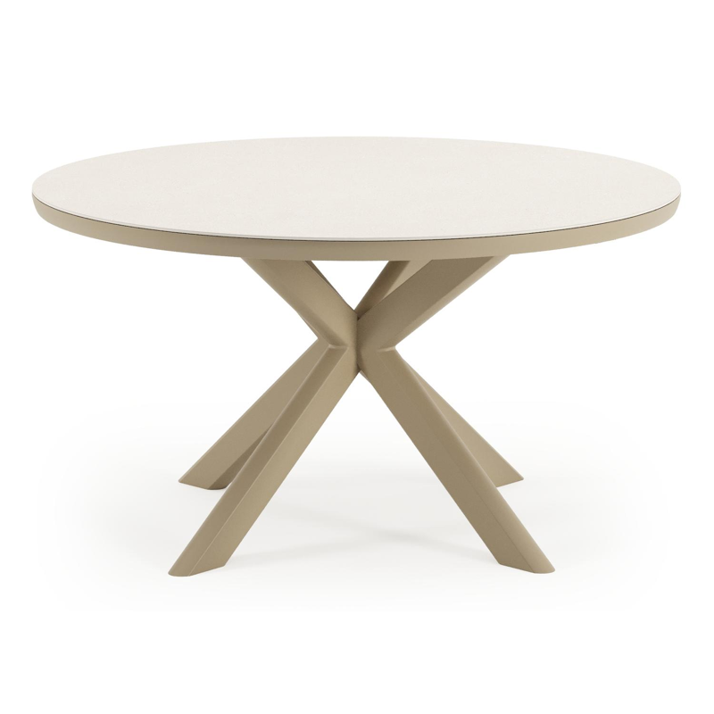 Pamplona tuintafel rond in beige aluminium en sintered stone Crema minerale - Dia. 140.4 x H 73.5 cm