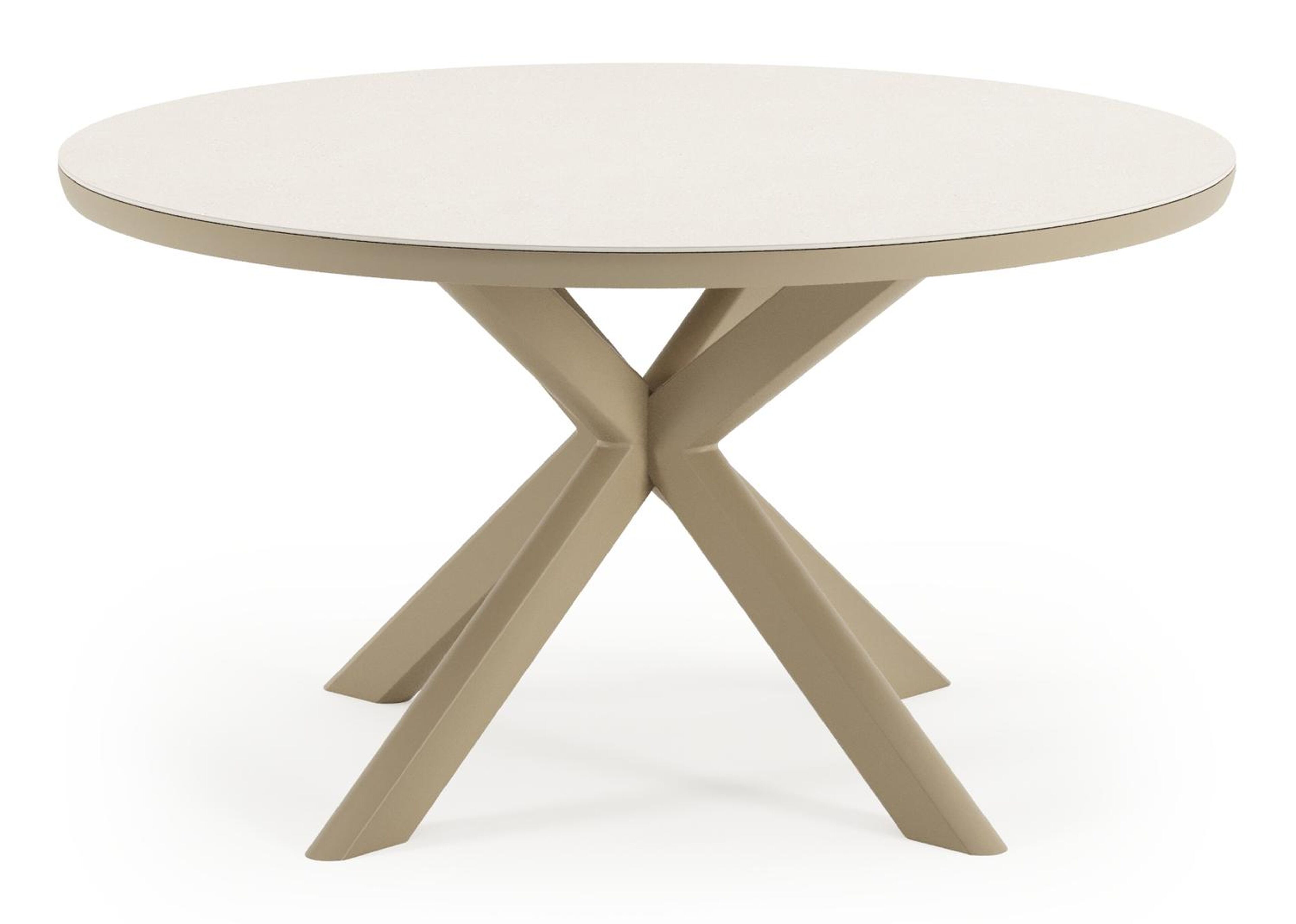 Pamplona tuinset in beige aluminium en crema minerale sintered stone met 6 Gerona tuinstoelen