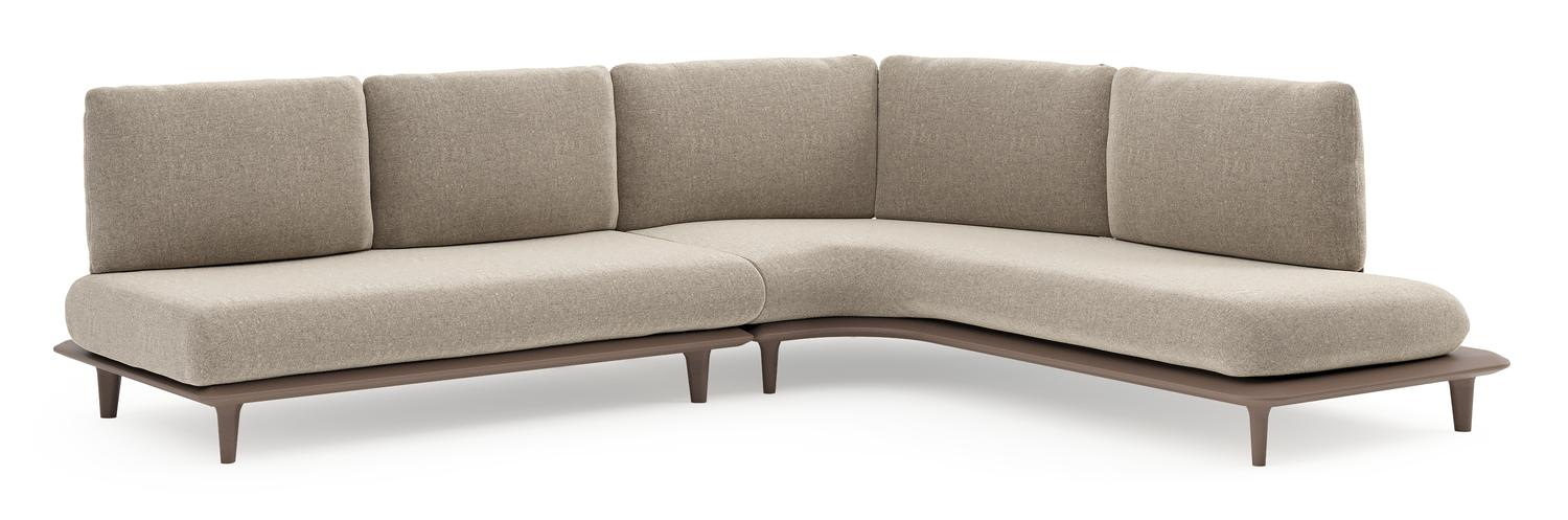 Salon de jardin d'angle Bomero en aluminium taupe et coussins en all weather sunbrella® luxe chartres pewter