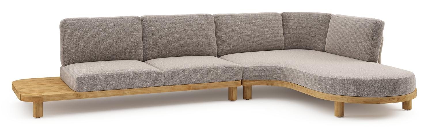 Salon de jardin d'angle Donato en teck et corde ronde tissée verticalement beige et coussins en all weather sunbrella® luxe Wander Granite