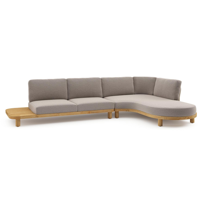 Salon de jardin d'angle Donato en teck et corde ronde tissée verticalement beige et coussins en all weather sunbrella® luxe Wander Granite