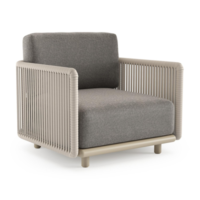 Organo loungestoel in beige aluminium en beige verticaal geweven luxe vlakke rope met chartres drizzle all weather Sunbrella® luxe kussen