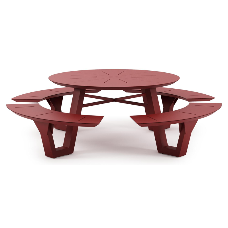 Table de pique-nique Rondino ronde en aluminium ruby - Diam. 236 x Haut. 71,5 cm