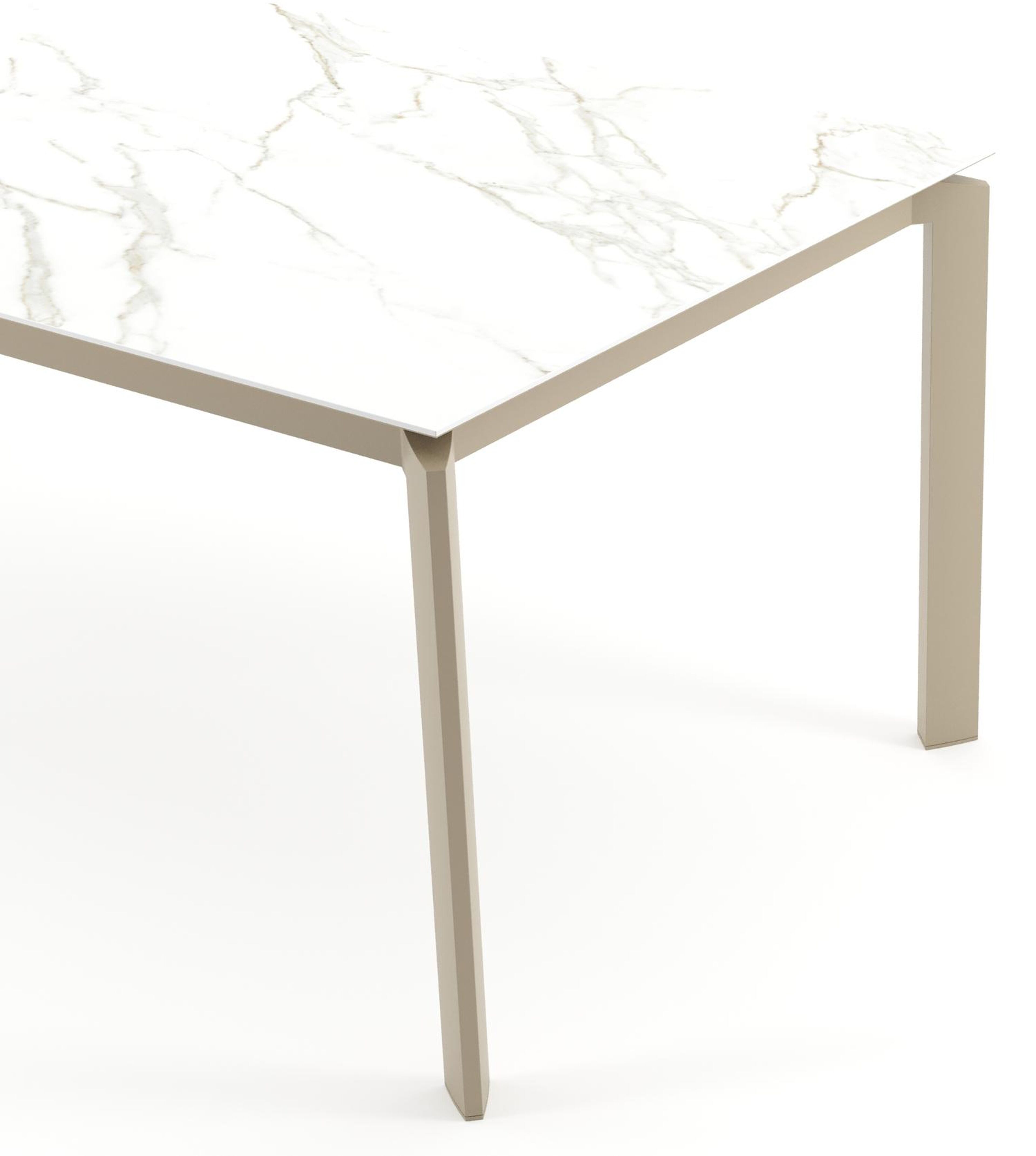 Cirello tuintafel rechthoekig in beige aluminium en volkeramiek Calacatta - L 200 x B 100 x H 74.5 cm