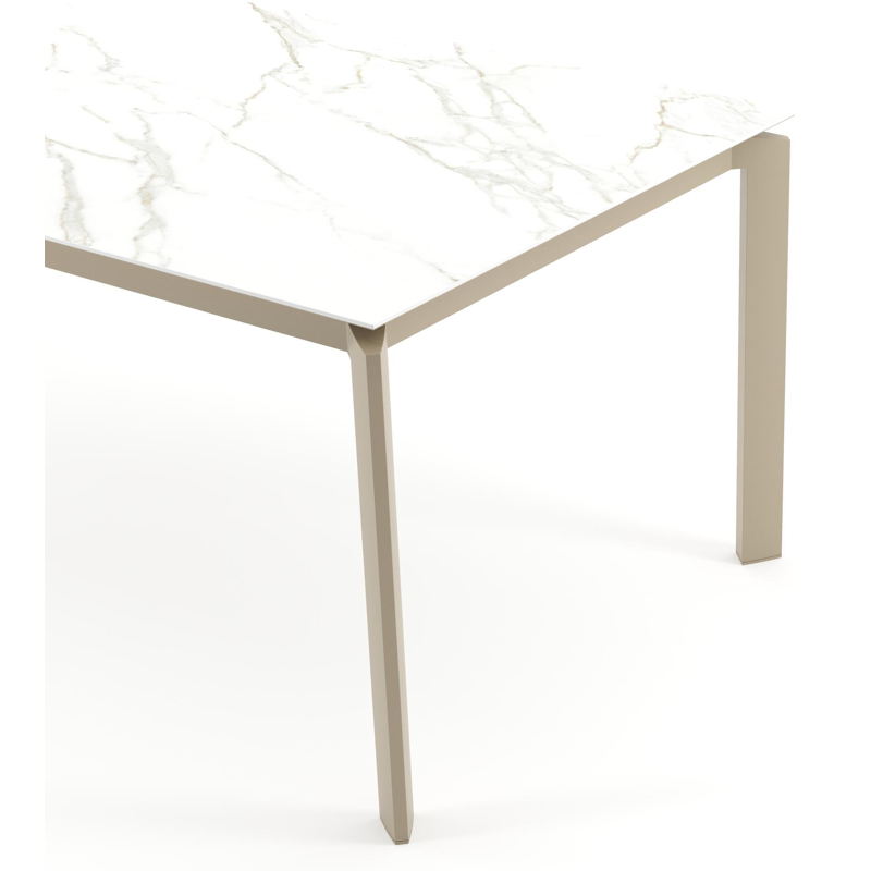 Table de jardin Cirello rectangulaire en aluminium beige et céramique pleine Calacatta - Lg. 200 x Lrg. 100 x Haut. 74.5 cm