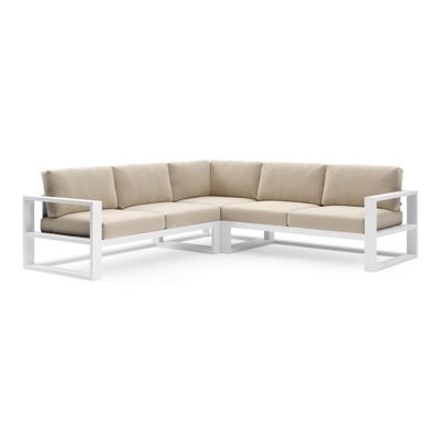 Verato loungehoek in wit aluminium met althea chalk all weather cosytica kussen