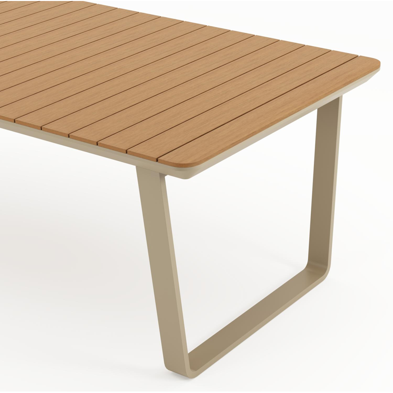 Table de jardin Alora rectangulaire en aluminium beige et polywood - Lg 220 x Larg. 100 x H 74 cm