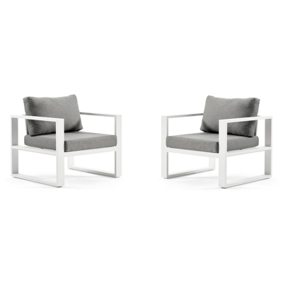 Set van 2 Livo loungestoelen 2 x 1-zit in wit aluminium met grijs weather+ softtouch kussen