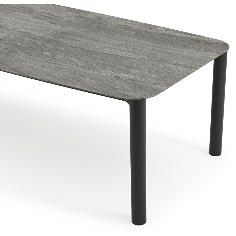 Orso tuintafel bootvorm in zwart aluminium en volkeramiek aspen grey - L 315 x B 115 x H 75 cm