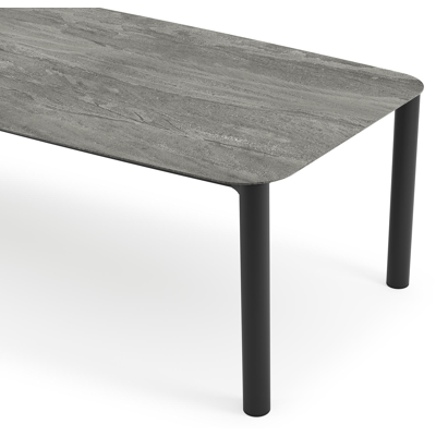 Orso tuintafel bootvorm in zwart aluminium en volkeramiek aspen grey - L 315 x B 115 x H 75 cm