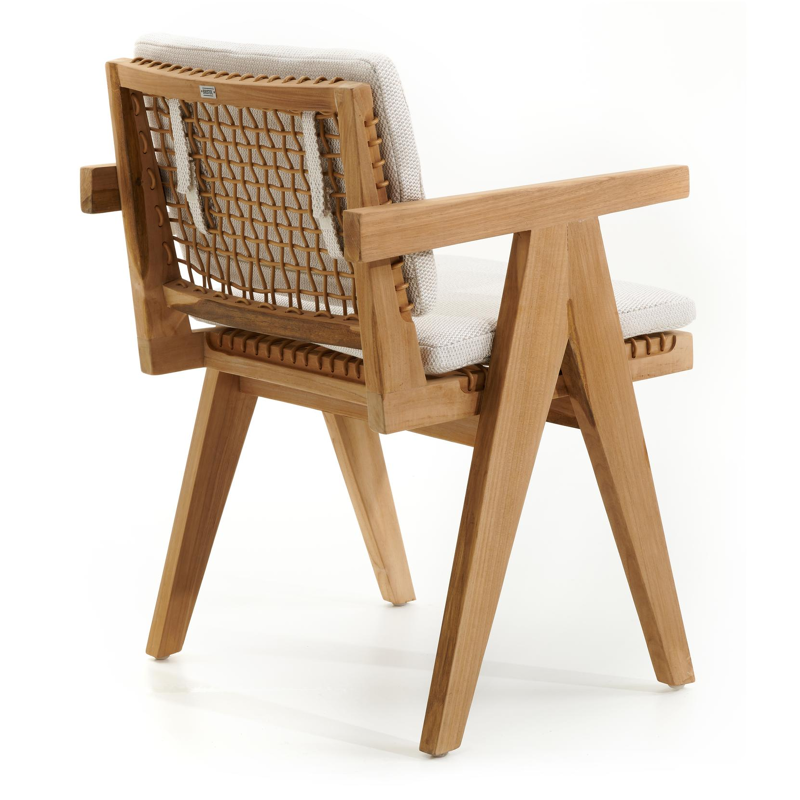 Trentino tuinstoel in teak en naturel ronde wicker met kussen in lopi marble all weather sunbrella® luxe