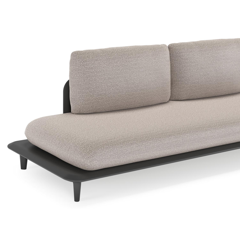 Salon de jardin d'angle Bomero en aluminium noir et coussins en all weather sunbrella® luxe wander granite