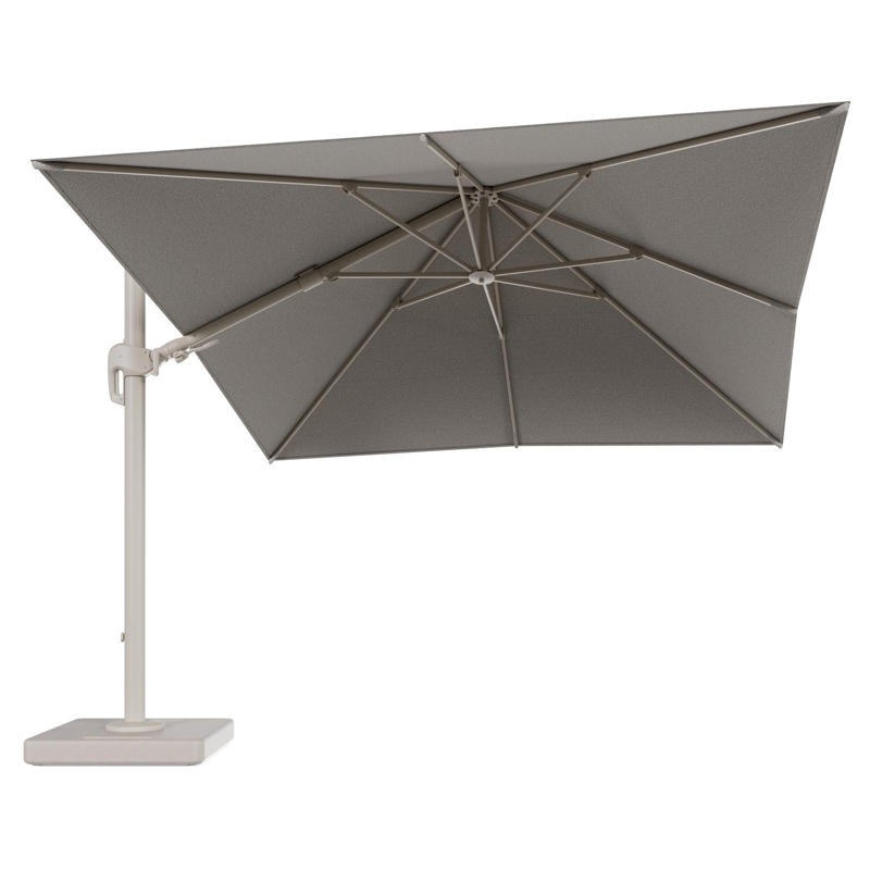 Parasol pendant Rufina avec fonction tilt en aluminium beige et toile de parasol en All Weather Solica Firenze Sand - Lg.1 300 x Lg.2 300 cm avec pied de parasol Lapido 160 kg