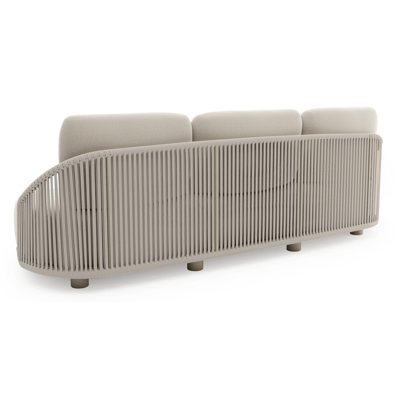 Vadelo loungebank in beige aluminium en beige verticaal geweven ronde rope met lopi marble all weather sunbrella® luxe kussen