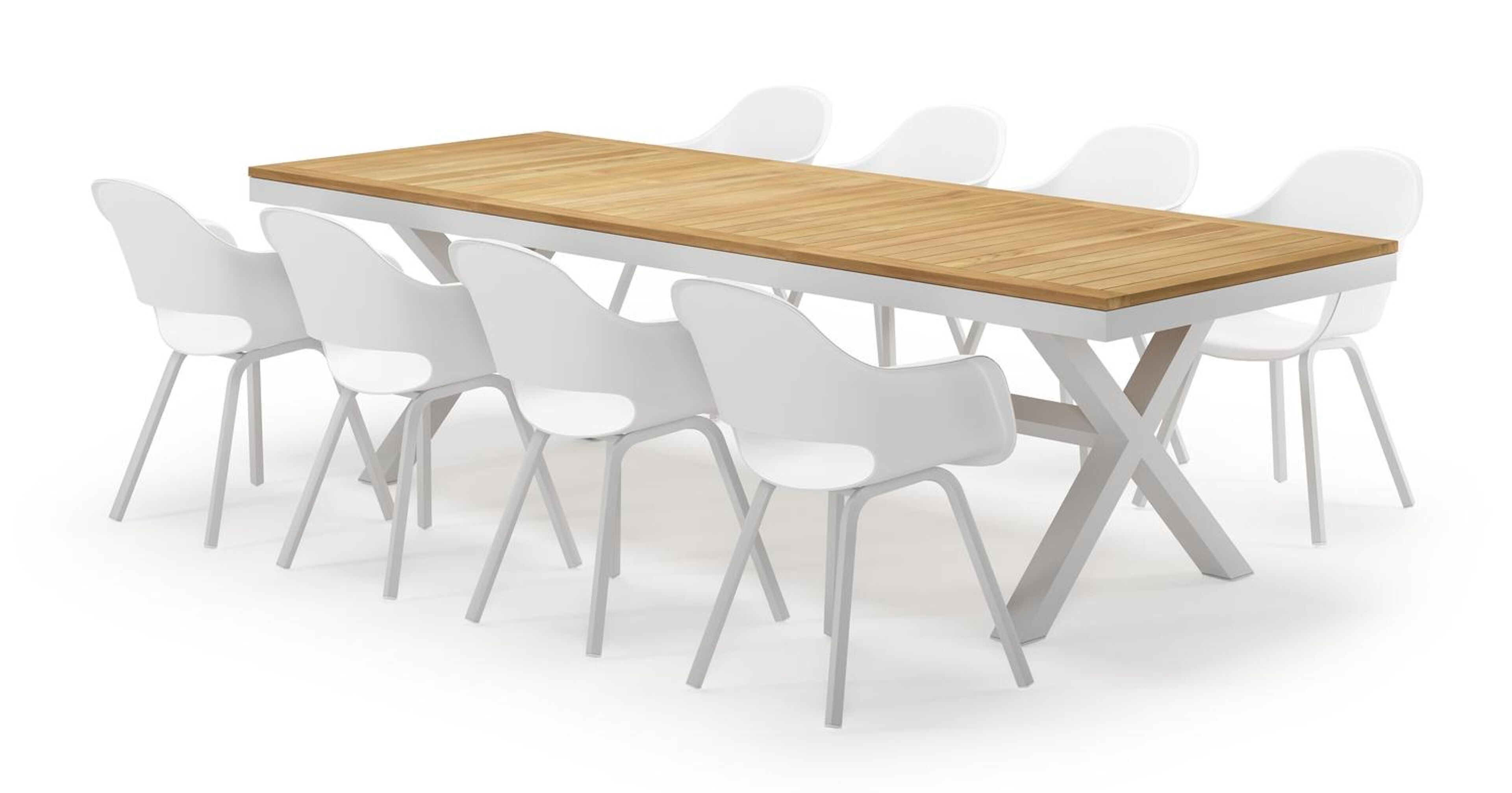 Reza rechthoekige tuinset in wit aluminium en sintered stone topo minerale met 8 Artena tuinstoelen
