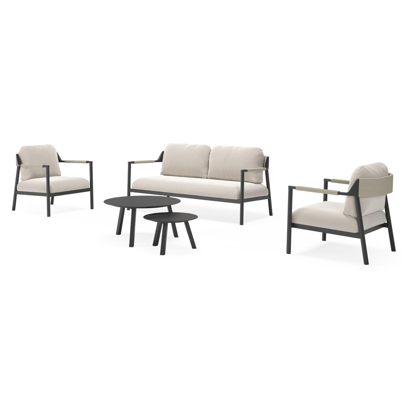 Campia loungeset in zwart aluminium met beige Weather+ Softtouch kussen