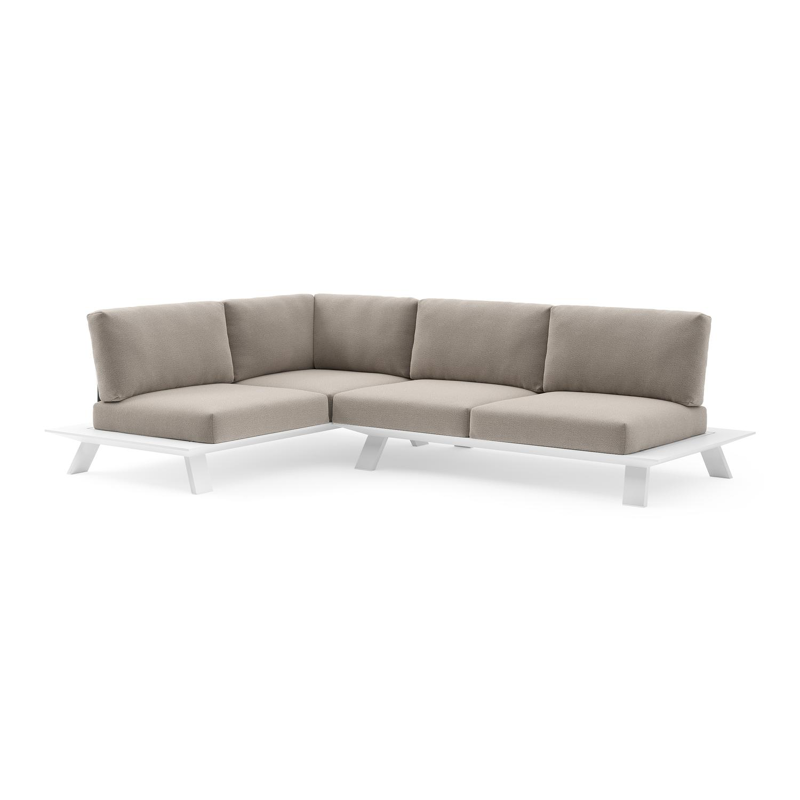 Cesano loungehoek in wit aluminium met savane coconut all weather Sunbrella® luxe kussen