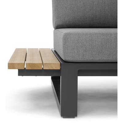 Salon de jardin d'angle Turino en aluminium noir et teck avec coussin en gris weather+ softtouch