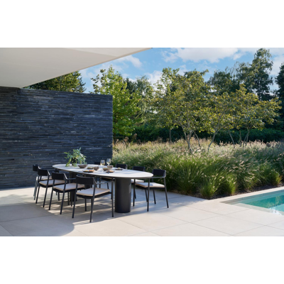 Fiordo tuinstoel in zwart aluminium en zwart vierkant geweven ronde rope 