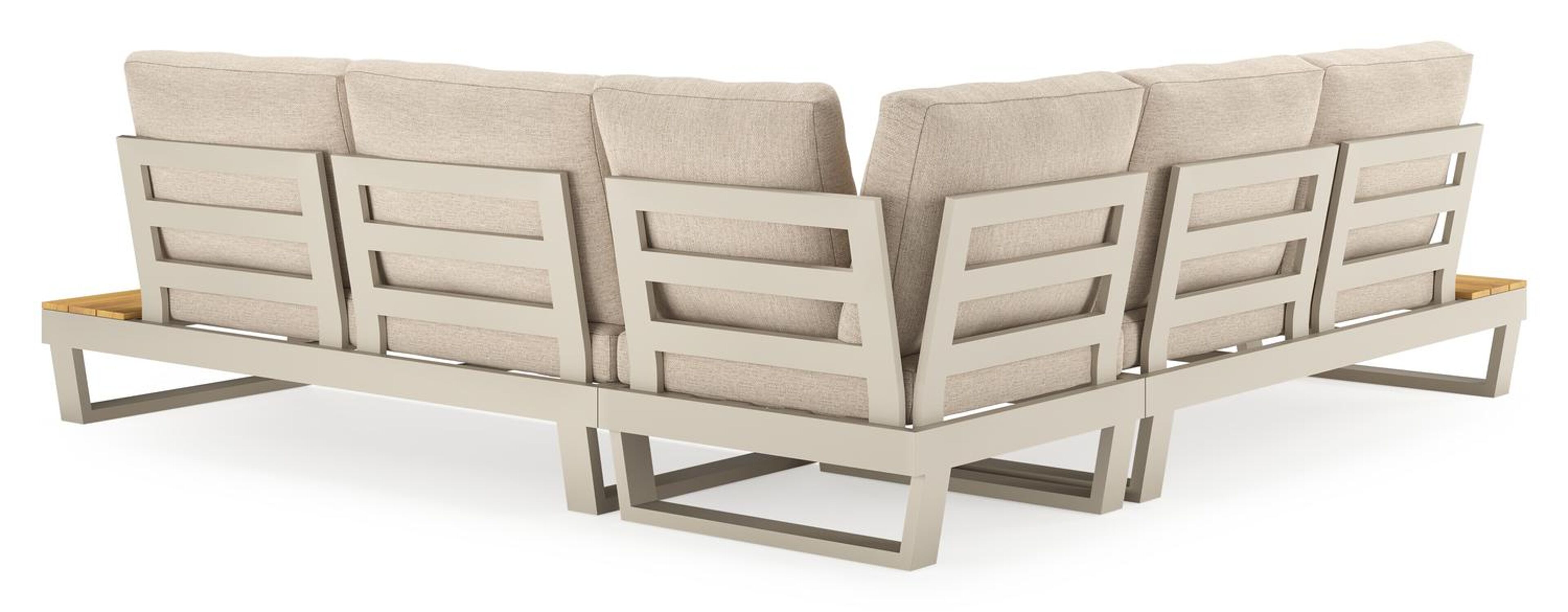 Salon de jardin d'angle Modica en aluminium beige et teck et coussins en weather+ softtouch rustic