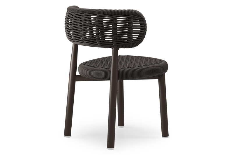 Lomo tuinstoel in donkerbruin aluminium en donkerbruin vierkant geweven ronde rope