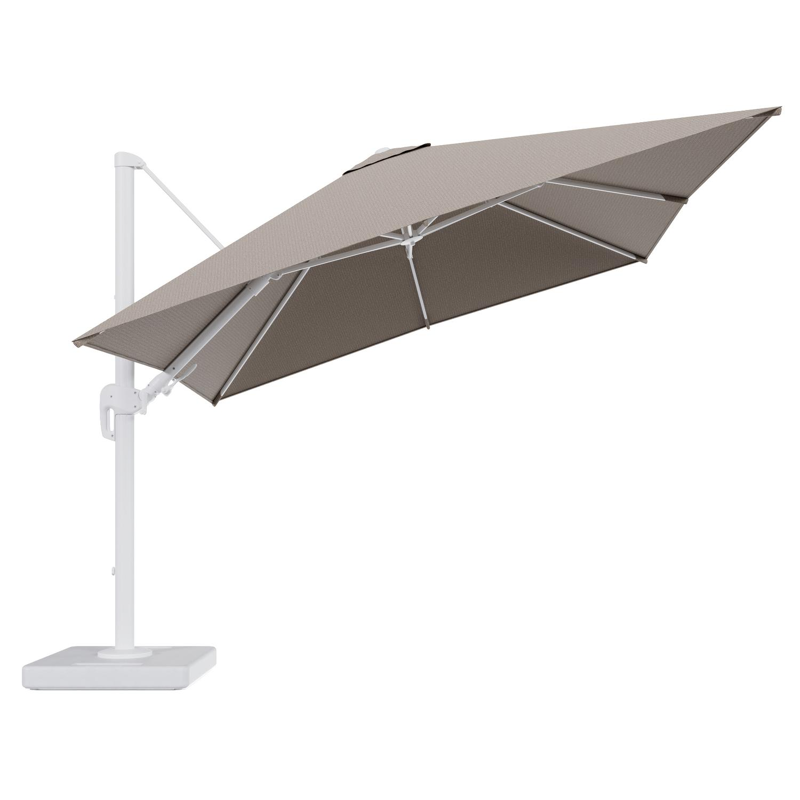 Rufina zweefparasol tiltfunctie in wit aluminium en parasoldoek in All Weather Solica Firenze Earth - L1 300 x L2 300 cm met parasolvoet Lapido 160 kg
