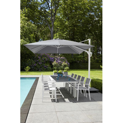 Copica zweefparasol met tiltfunctie in wit aluminium met grijs polyester parasoldoek - L1 300 x L2 300 cm (zonder voet)