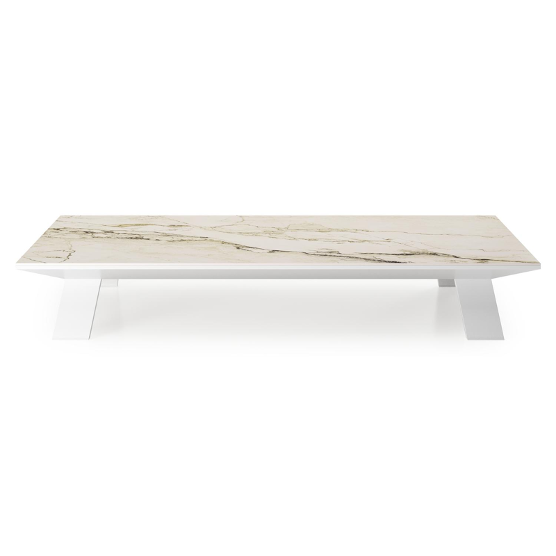 Cesano loungetafel in wit aluminium en colorado dunes volkeramiek - L 140 x B 80 x H 24 cm