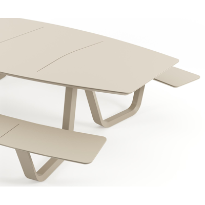 Forno picknicktafel bootvorm in beige aluminium - L 280 x B 192 x H 72 cm