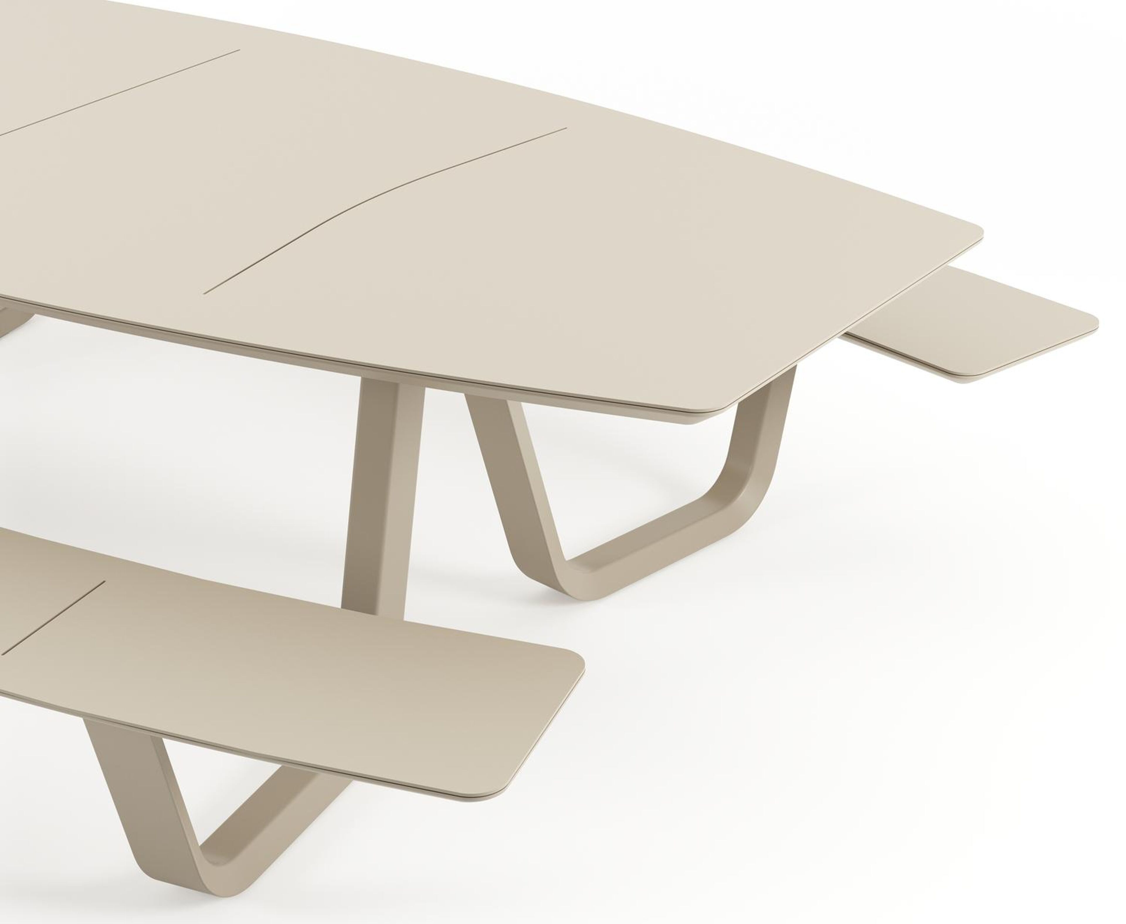 Table de pique-nique Forno forme de bateau en aluminium beige - Lg. 280 x Lrg. 192 x Haut. 72 cm