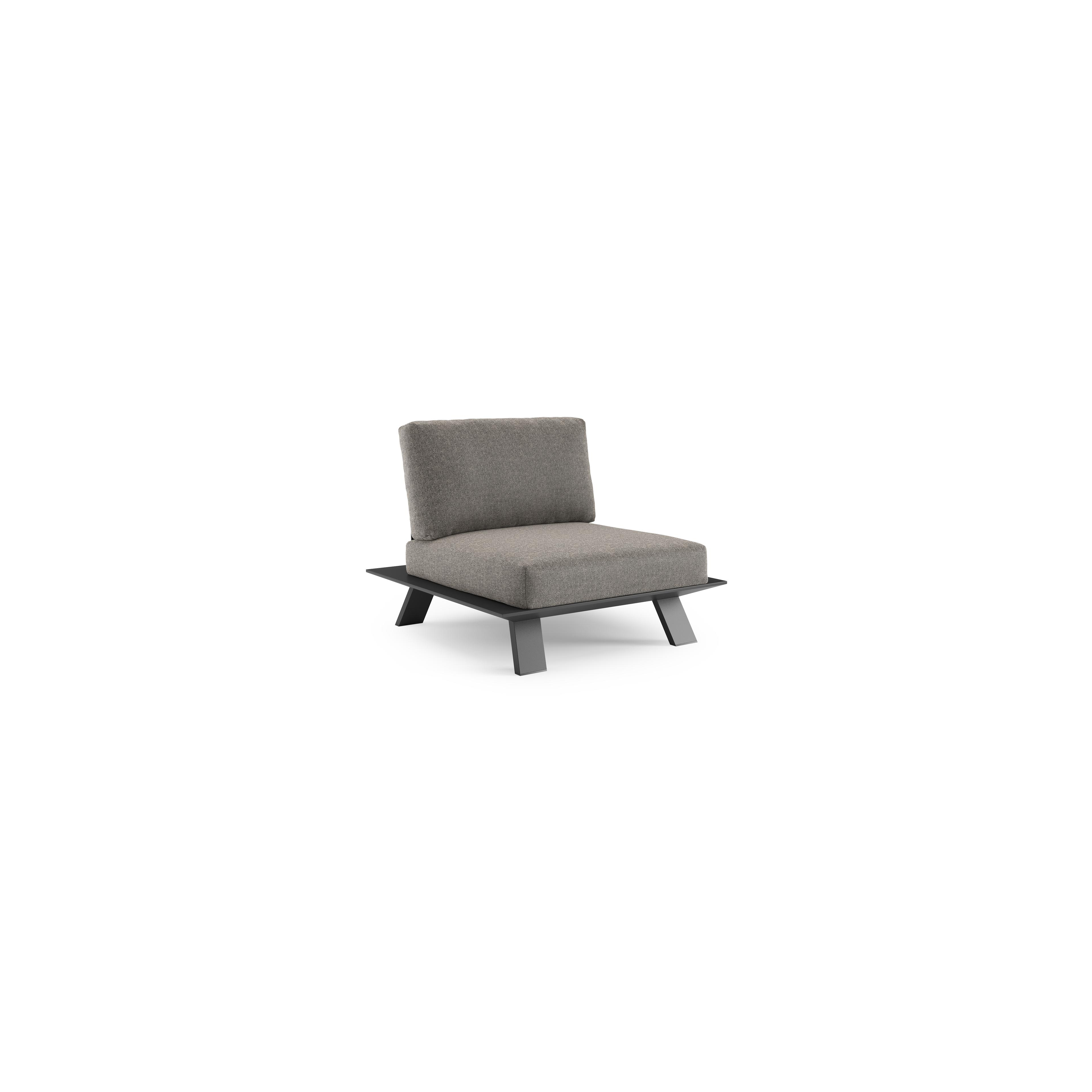 Fauteuil de jardin Cesano en aluminium noir et coussin en all weather Sunbrella® luxe chartres drizzle
