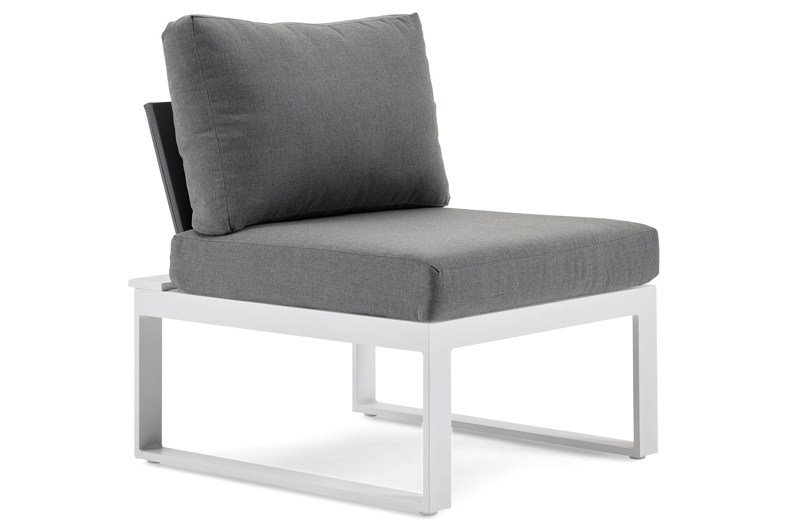 Fauteuil de jardin Merida 1-pl en aluminium blanc avec coussin en polyester gris